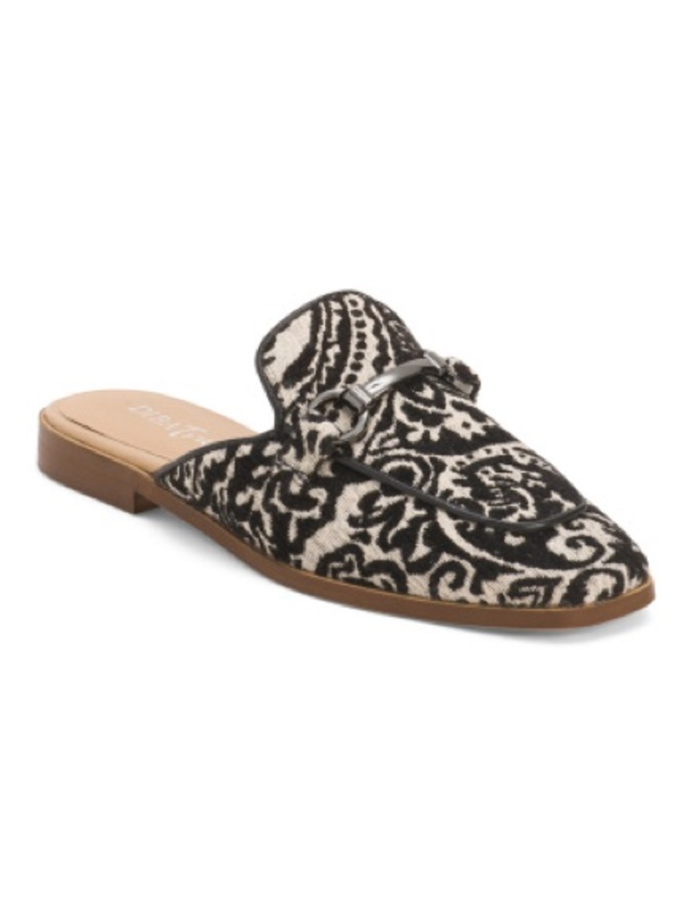 NEW Black & Cream Slip-On Mule with Gunmetal Buckle